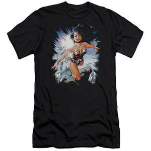 AN OFFCIALLY LICENSED JLA OF THEMYSCIRA MEN'S PREMIUM SLIM FIT T-SHIRT BLACK