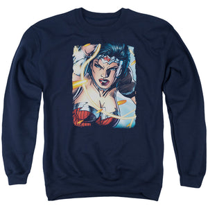 AN OFFCIALLY LICENSED JLA SCOWL ADULT UNISEX CREWNECK SWEATSHIRT NAVY