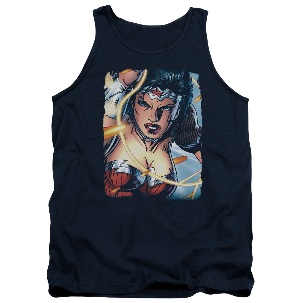 AN OFFCIALLY LICENSED JLA SCOWL ADULT UNISEX TANK TOP NAVY