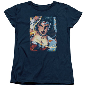 AN OFFCIALLY LICENSED JLA SCOWL WOMEN'S REGULAR FIT T-SHIRT NAVY