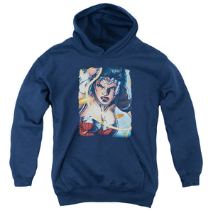 AN OFFCIALLY LICENSED JLA SCOWL YOUTH HOODIE NAVY