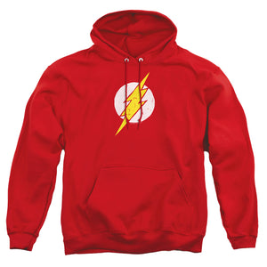 AN OFFCIALLY LICENSED JLA ROUGH FLASH ADULT UNISEX PULLOVER HOODIE RED