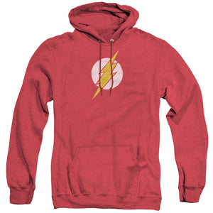 AN OFFCIALLY LICENSED JLA ROUGH FLASH ADULT UNISEX HEATHER PULLOVER HOODIE RED