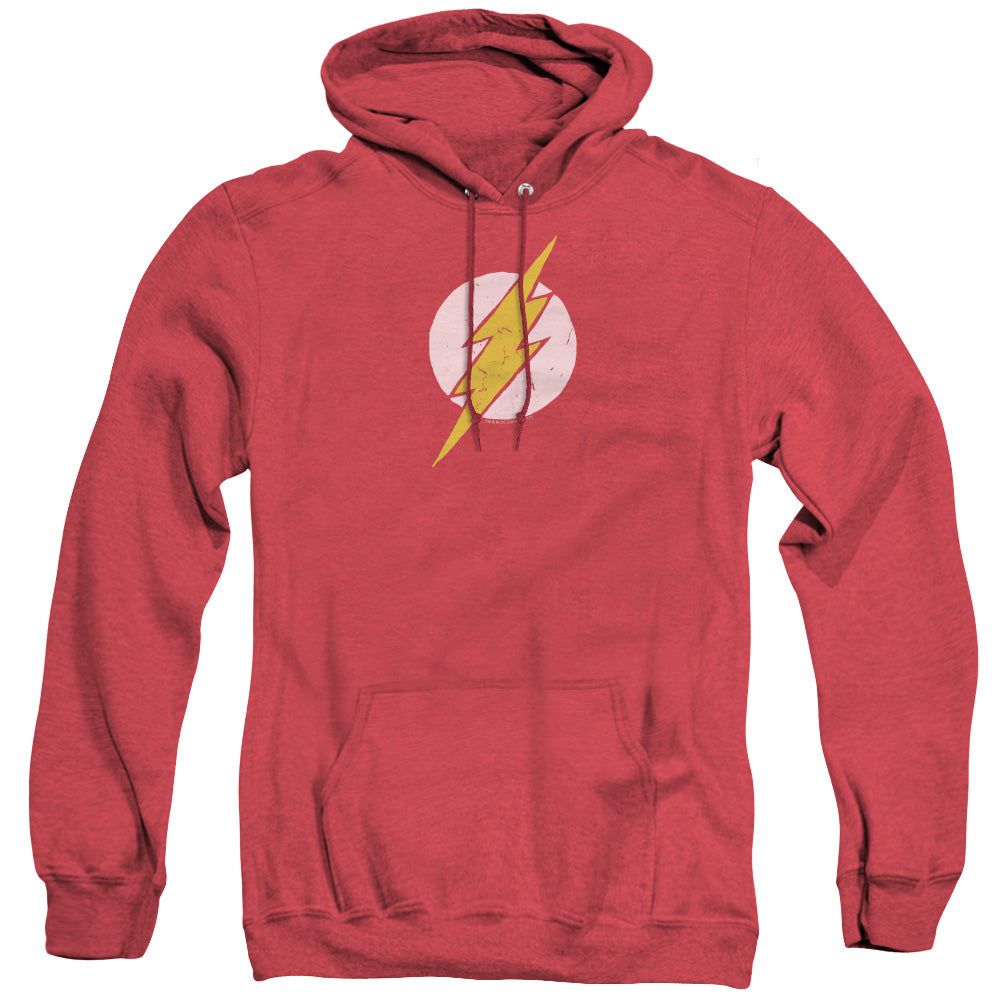 AN OFFCIALLY LICENSED JLA ROUGH FLASH ADULT UNISEX HEATHER PULLOVER HOODIE RED