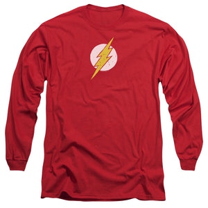 AN OFFCIALLY LICENSED JLA ROUGH FLASH MEN'S LONG SLEEVE T-SHIRT RED