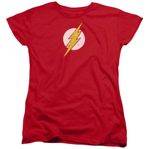 AN OFFCIALLY LICENSED JLA ROUGH FLASH WOMEN'S REGULAR FIT T-SHIRT RED