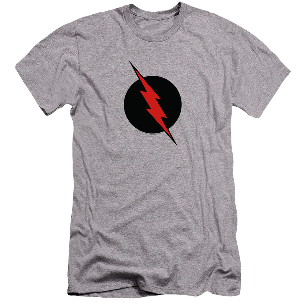 AN OFFCIALLY LICENSED JLA REVERSE FLASH MEN'S PREMIUM SLIM FIT T-SHIRT ATHLETIC HEATHER
