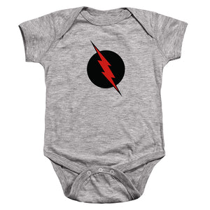 AN OFFCIALLY LICENSED JLA REVERSE FLASH BABY BODYSUIT ATHLETIC HEATHER