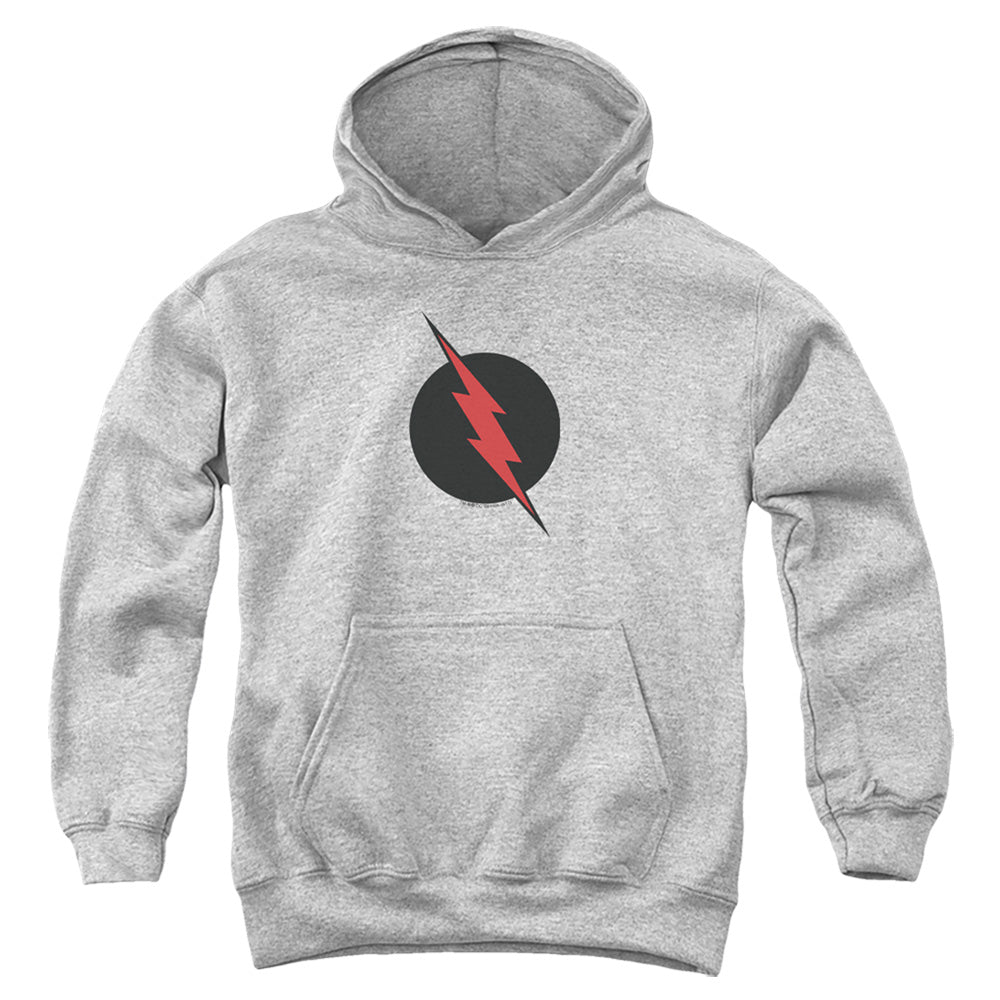 AN OFFCIALLY LICENSED JLA REVERSE FLASH YOUTH HOODIE ATHLETIC HEATHER