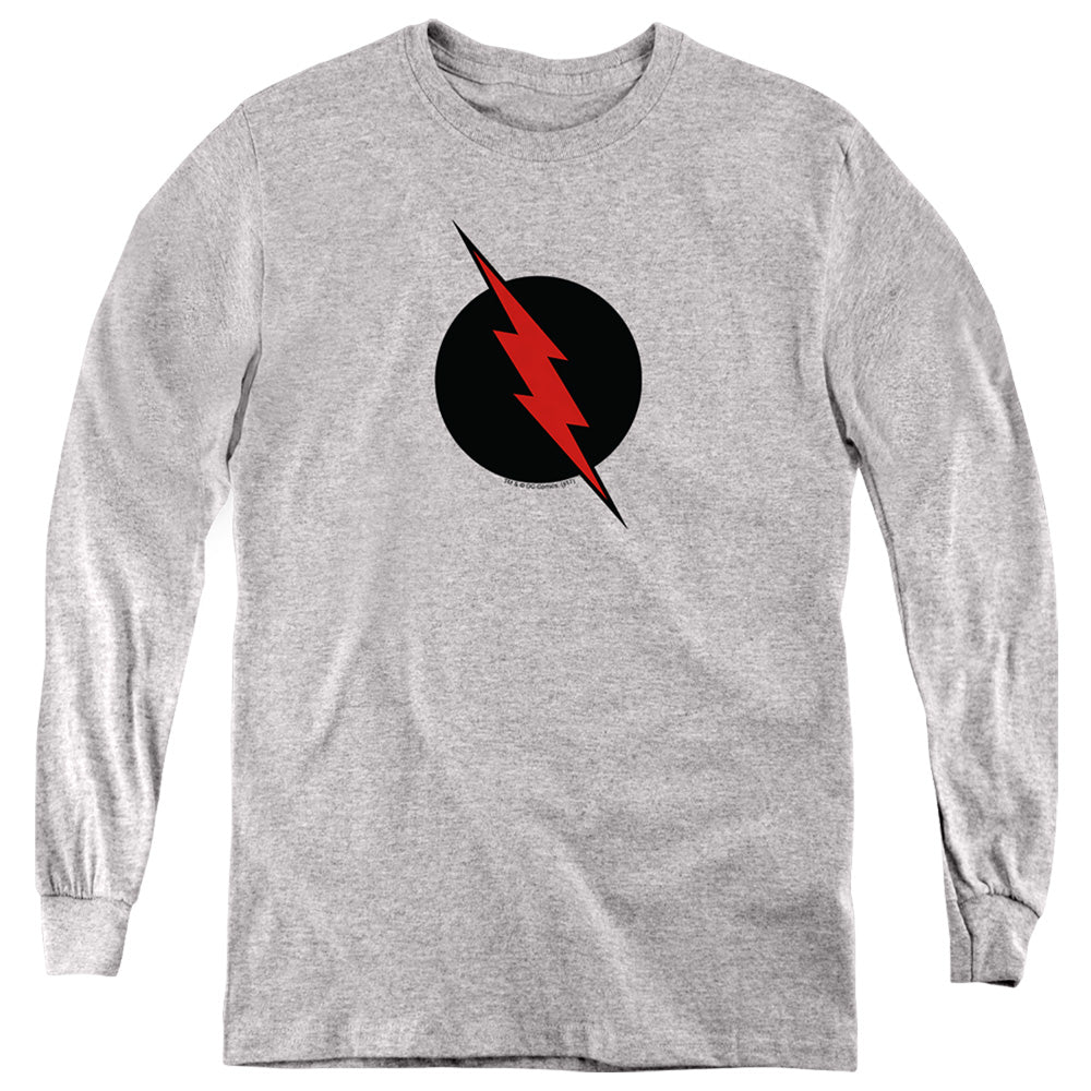 AN OFFCIALLY LICENSED JLA REVERSE FLASH YOUTH LONG SLEEVE T-SHIRT ATHLETIC HEATHER