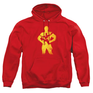 AN OFFCIALLY LICENSED JLA FLASH KNOCKOUT ADULT UNISEX PULLOVER HOODIE RED