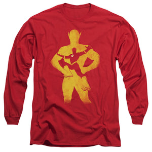 AN OFFCIALLY LICENSED JLA FLASH KNOCKOUT MEN'S LONG SLEEVE T-SHIRT RED