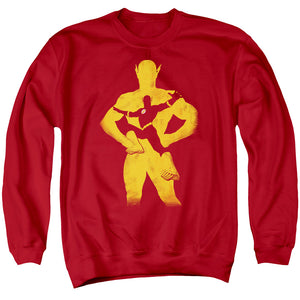 AN OFFCIALLY LICENSED JLA FLASH KNOCKOUT ADULT UNISEX CREWNECK SWEATSHIRT RED
