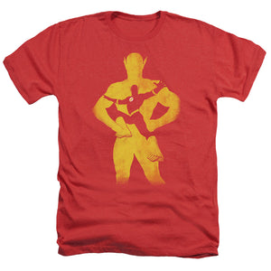 AN OFFCIALLY LICENSED JLA FLASH KNOCKOUT MEN'S HEATHER T-SHIRT RED