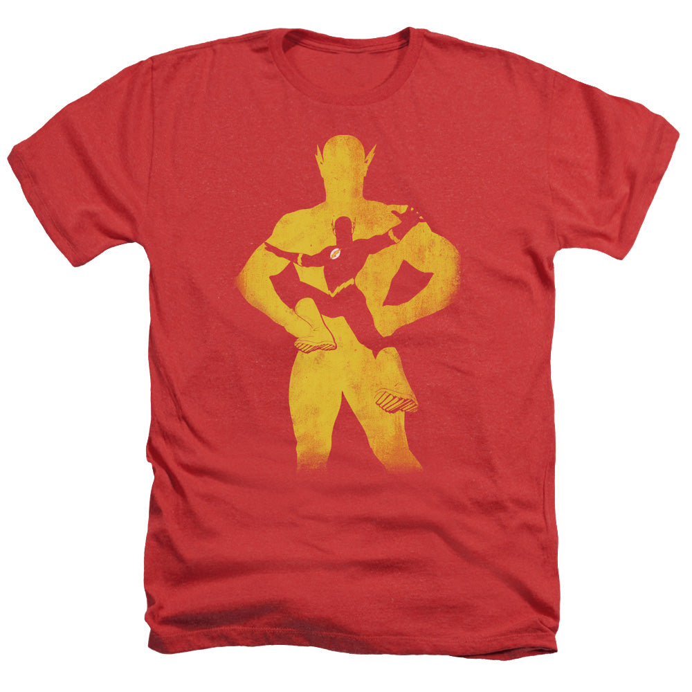 AN OFFCIALLY LICENSED JLA FLASH KNOCKOUT MEN'S HEATHER T-SHIRT RED
