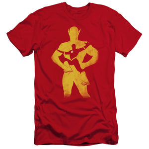AN OFFCIALLY LICENSED JLA FLASH KNOCKOUT MEN'S PREMIUM SLIM FIT T-SHIRT RED