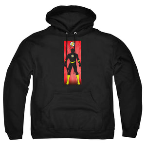 AN OFFCIALLY LICENSED JLA FLASH BLOCK ADULT UNISEX PULLOVER HOODIE BLACK
