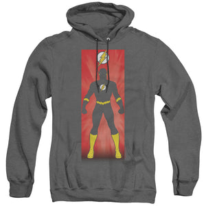 AN OFFCIALLY LICENSED JLA FLASH BLOCK ADULT UNISEX HEATHER PULLOVER HOODIE BLACK