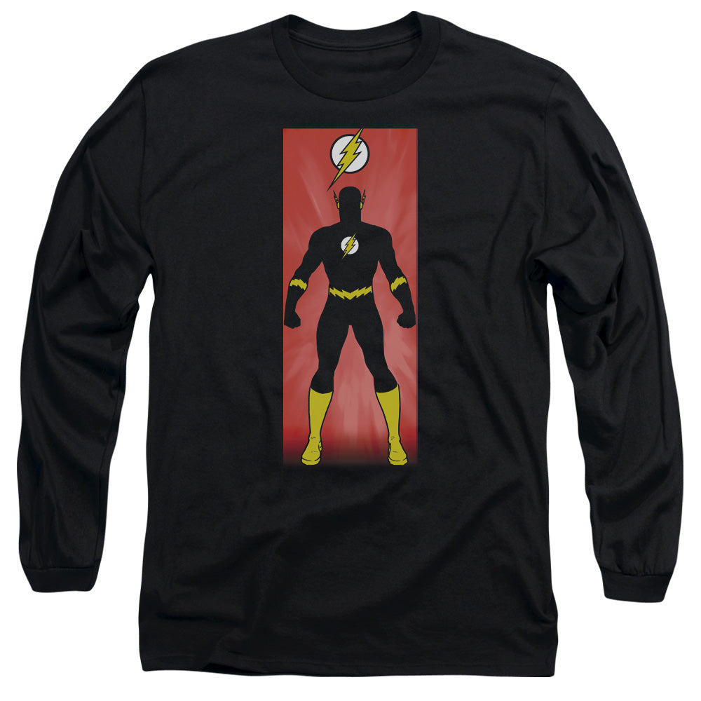 AN OFFCIALLY LICENSED JLA FLASH BLOCK MEN'S LONG SLEEVE T-SHIRT BLACK
