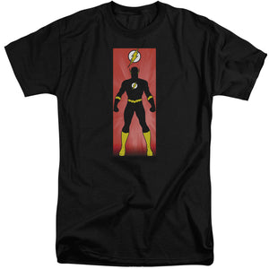 AN OFFCIALLY LICENSED JLA FLASH BLOCK MEN'S TALL FIT T-SHIRT BLACK