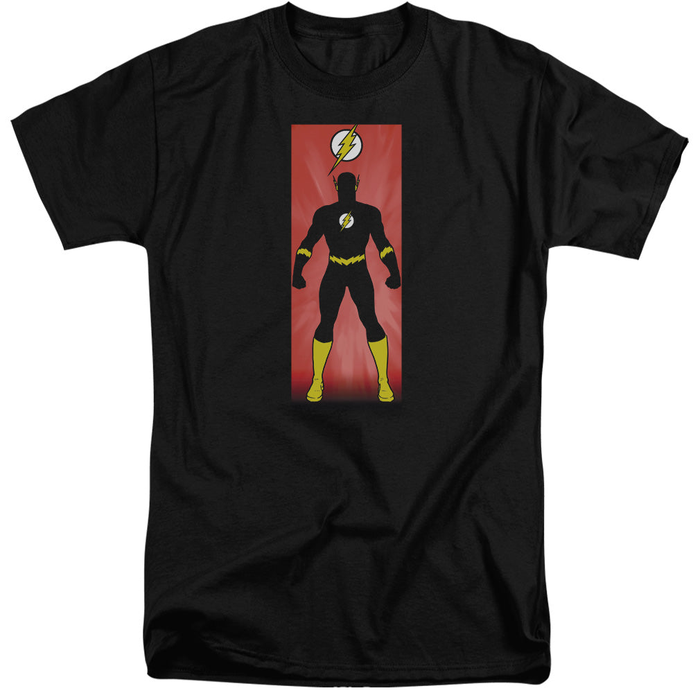 AN OFFCIALLY LICENSED JLA FLASH BLOCK MEN'S TALL FIT T-SHIRT BLACK