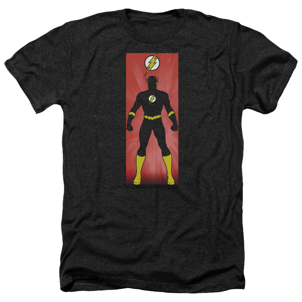 AN OFFCIALLY LICENSED JLA FLASH BLOCK MEN'S HEATHER T-SHIRT CHARCOAL