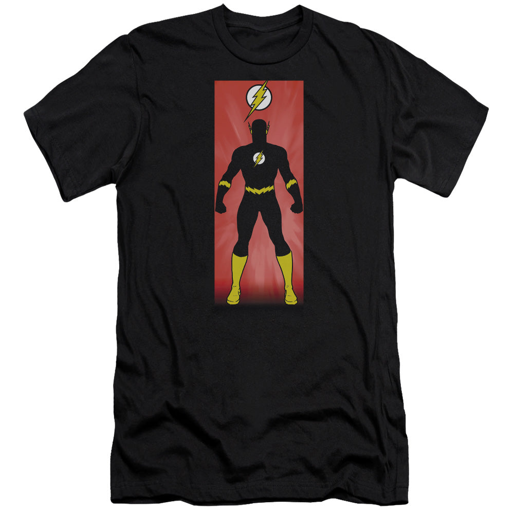 AN OFFCIALLY LICENSED JLA FLASH BLOCK MEN'S PREMIUM SLIM FIT T-SHIRT BLACK