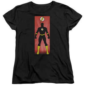 AN OFFCIALLY LICENSED JLA FLASH BLOCK WOMEN'S REGULAR FIT T-SHIRT BLACK