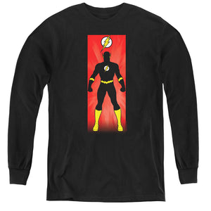 AN OFFCIALLY LICENSED JLA FLASH BLOCK YOUTH LONG SLEEVE T-SHIRT BLACK