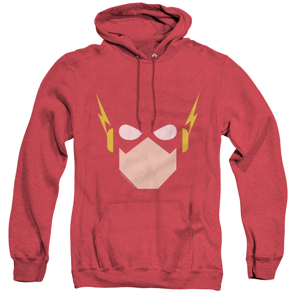 AN OFFCIALLY LICENSED JLA FLASH HEAD ADULT UNISEX HEATHER PULLOVER HOODIE RED
