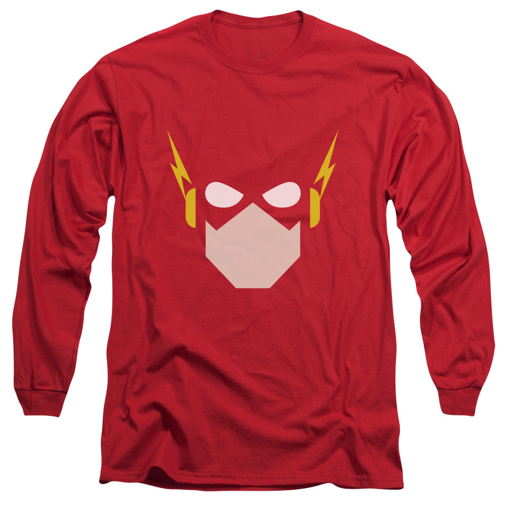AN OFFCIALLY LICENSED JLA FLASH HEAD MEN'S LONG SLEEVE T-SHIRT RED