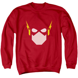 AN OFFCIALLY LICENSED JLA FLASH HEAD ADULT UNISEX CREWNECK SWEATSHIRT RED