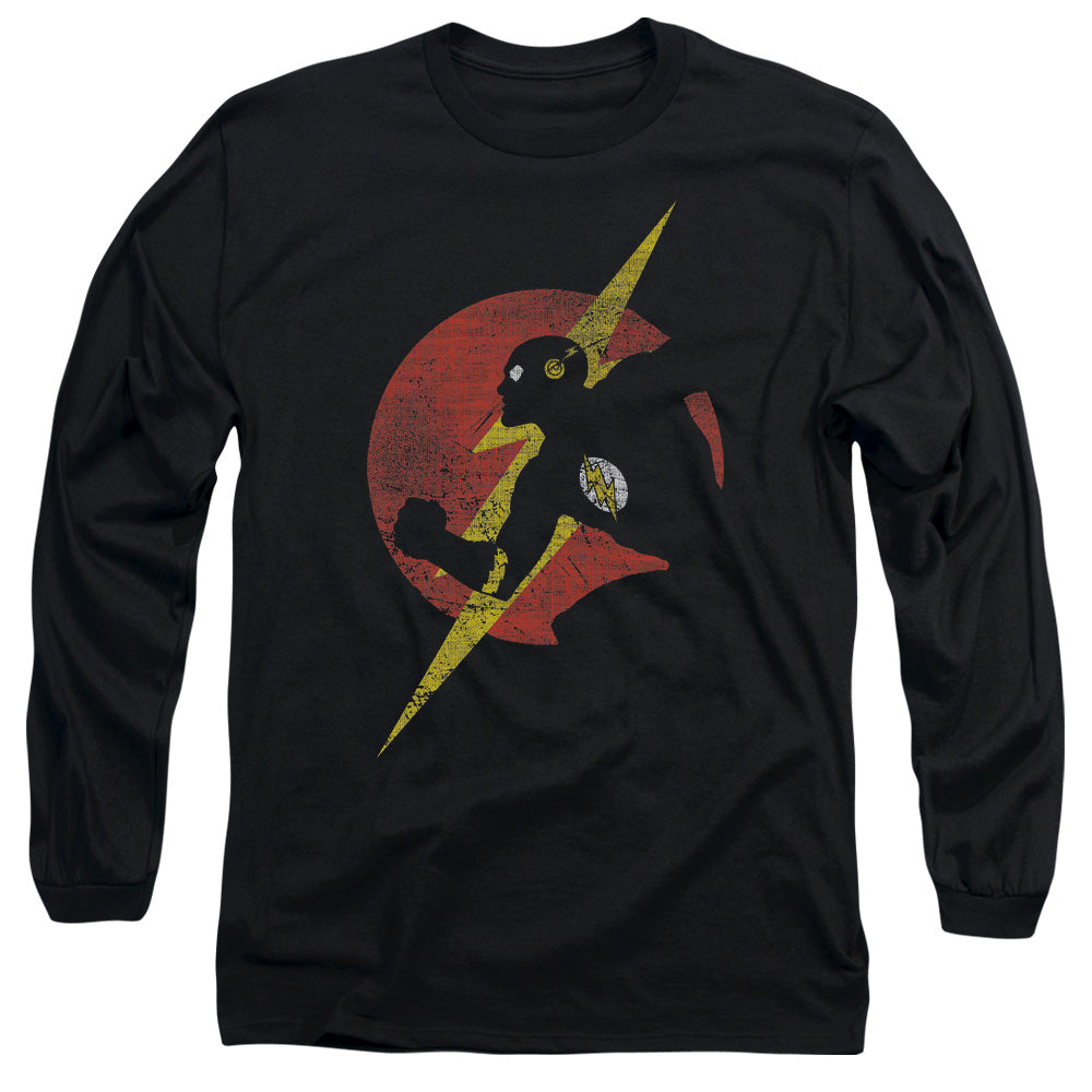 AN OFFCIALLY LICENSED JLA FLASH SYMBOL KNOCKOUT MEN'S LONG SLEEVE T-SHIRT BLACK