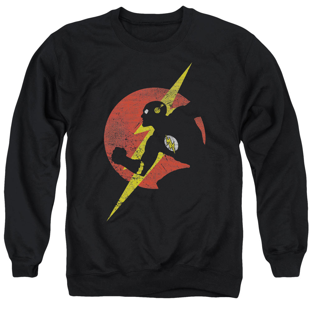 AN OFFCIALLY LICENSED JLA FLASH SYMBOL KNOCKOUT ADULT UNISEX CREWNECK SWEATSHIRT BLACK