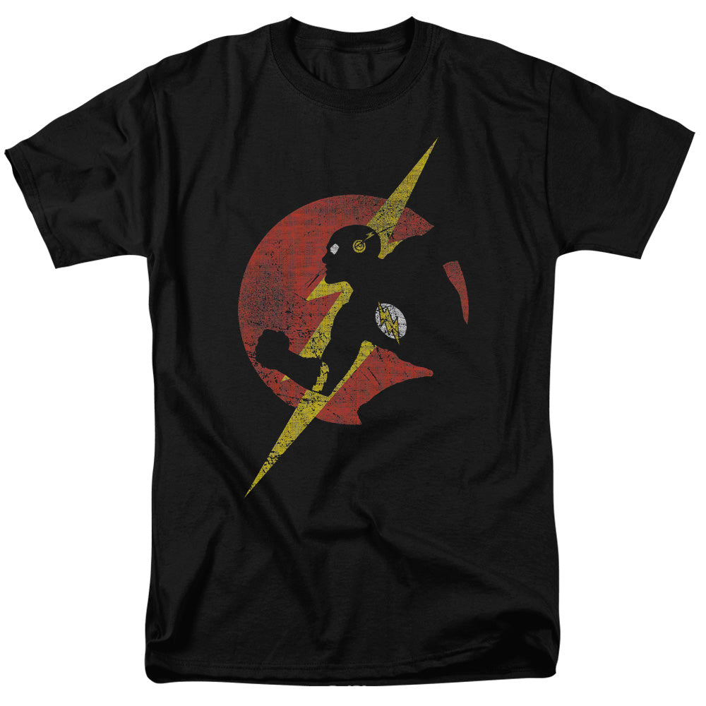 AN OFFCIALLY LICENSED JLA FLASH SYMBOL KNOCKOUT MEN'S REGULAR FIT T-SHIRT BLACK