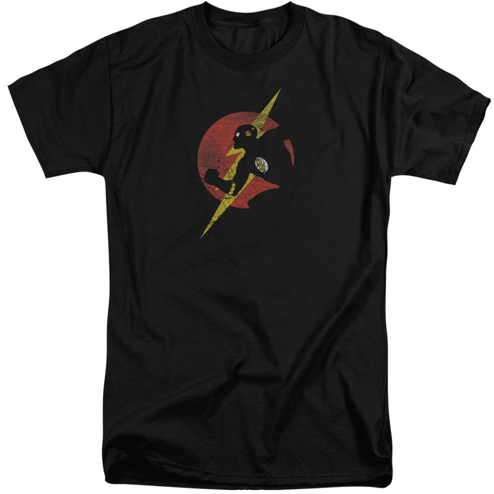 AN OFFCIALLY LICENSED JLA FLASH SYMBOL KNOCKOUT MEN'S TALL FIT T-SHIRT BLACK