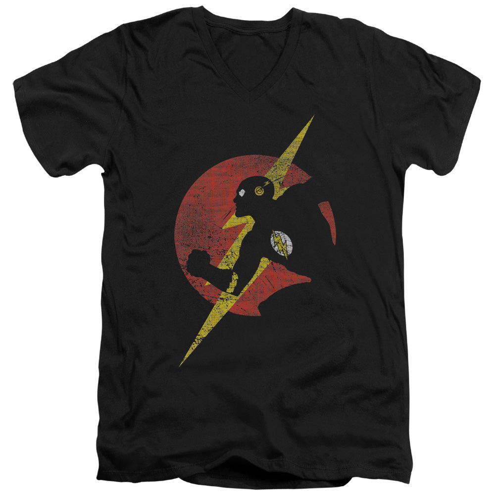 AN OFFCIALLY LICENSED JLA FLASH SYMBOL KNOCKOUT MEN'S V-NECK T-SHIRT BLACK