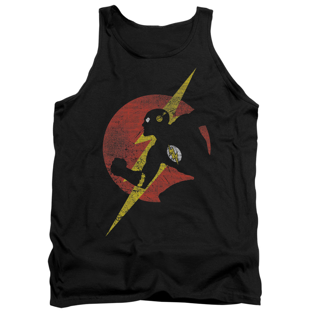 AN OFFCIALLY LICENSED JLA FLASH SYMBOL KNOCKOUT ADULT UNISEX TANK TOP BLACK