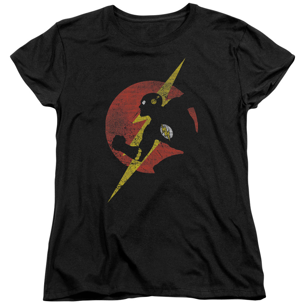 AN OFFCIALLY LICENSED JLA FLASH SYMBOL KNOCKOUT WOMEN'S REGULAR FIT T-SHIRT BLACK