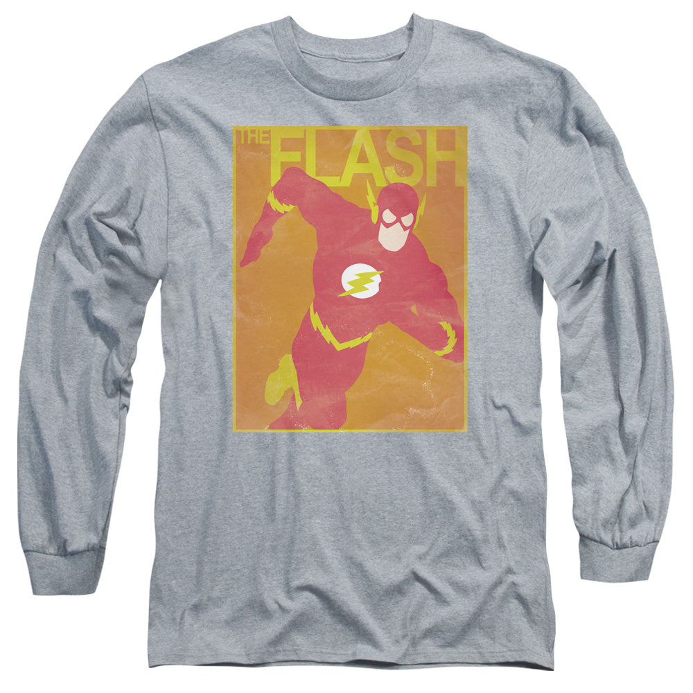AN OFFCIALLY LICENSED JLA SIMPLE FLASH POSTER MEN'S LONG SLEEVE T-SHIRT ATHLETIC HEATHER