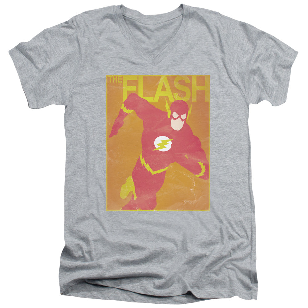 AN OFFCIALLY LICENSED JLA SIMPLE FLASH POSTER MEN'S V-NECK T-SHIRT ATHLETIC HEATHER