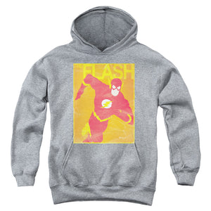 AN OFFCIALLY LICENSED JLA SIMPLE FLASH POSTER YOUTH HOODIE ATHLETIC HEATHER
