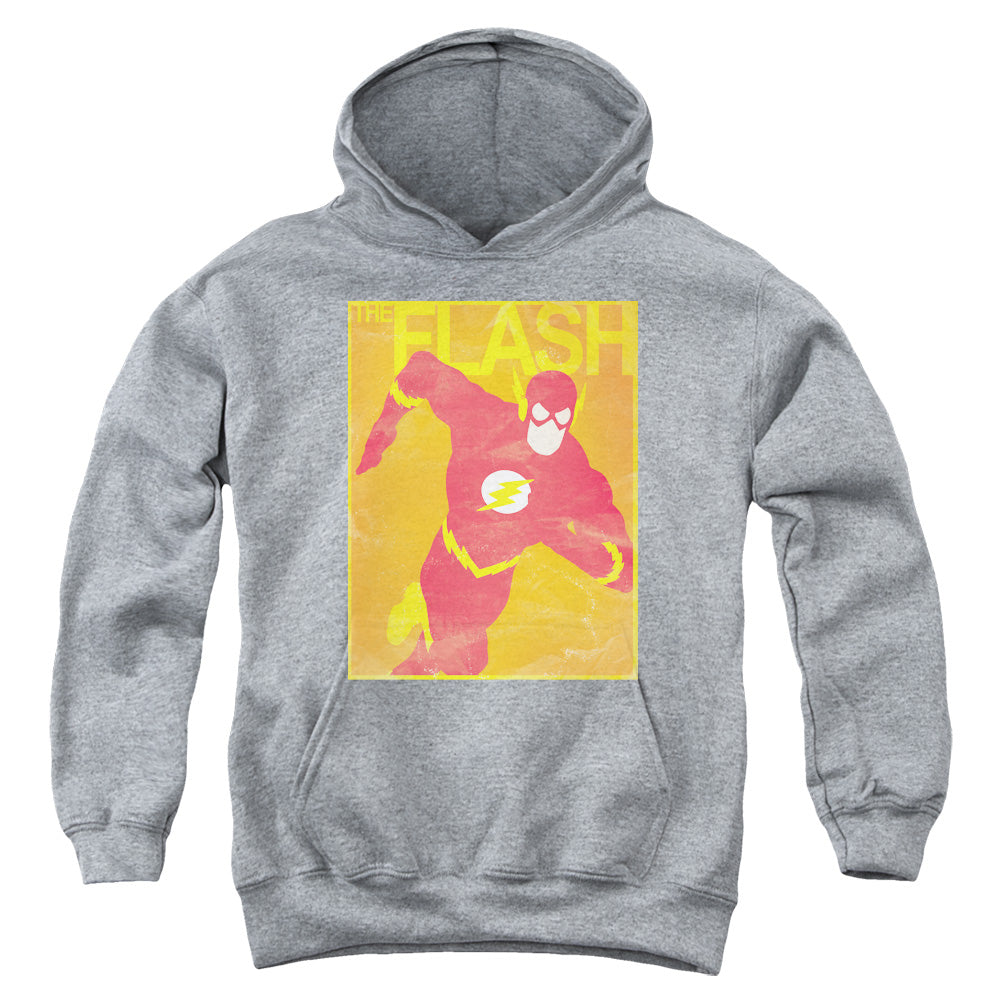 AN OFFCIALLY LICENSED JLA SIMPLE FLASH POSTER YOUTH HOODIE ATHLETIC HEATHER