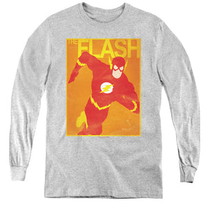 AN OFFCIALLY LICENSED JLA SIMPLE FLASH POSTER YOUTH LONG SLEEVE T-SHIRT ATHLETIC HEATHER