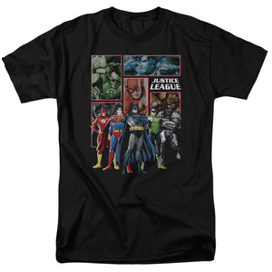 AN OFFCIALLY LICENSED JLA NEW JLA PANELS MEN'S REGULAR FIT T-SHIRT BLACK