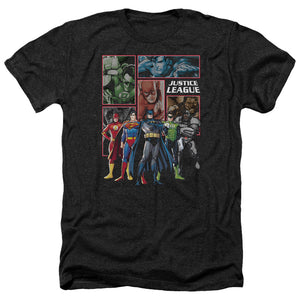 AN OFFCIALLY LICENSED JLA NEW JLA PANELS MEN'S HEATHER T-SHIRT CHARCOAL