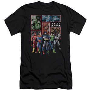 AN OFFCIALLY LICENSED JLA NEW JLA PANELS MEN'S PREMIUM SLIM FIT T-SHIRT BLACK