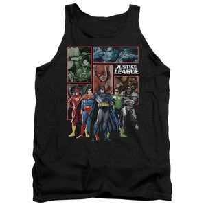 AN OFFCIALLY LICENSED JLA NEW JLA PANELS ADULT UNISEX TANK TOP BLACK