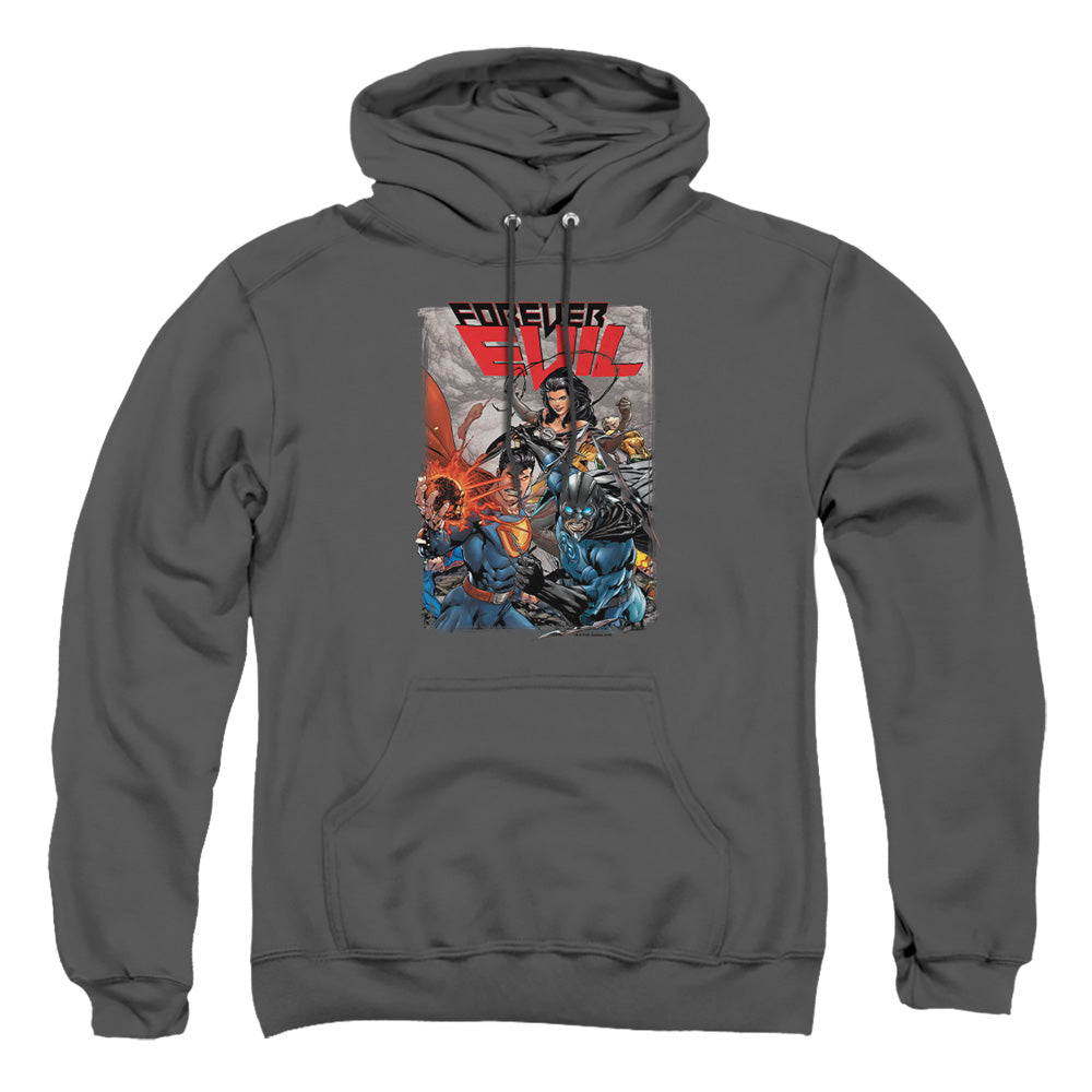 AN OFFCIALLY LICENSED JLA CRIME SYNDICATE ADULT UNISEX PULLOVER HOODIE CHARCOAL