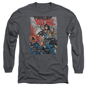 AN OFFCIALLY LICENSED JLA CRIME SYNDICATE MEN'S LONG SLEEVE T-SHIRT CHARCOAL